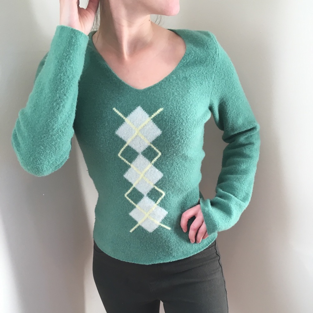 Margaret O’Leary Green Argyle Women’s Sweater